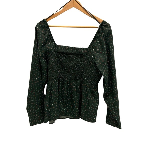 Old Navy Forest Green Floral Blouse - Picture 8 of 12